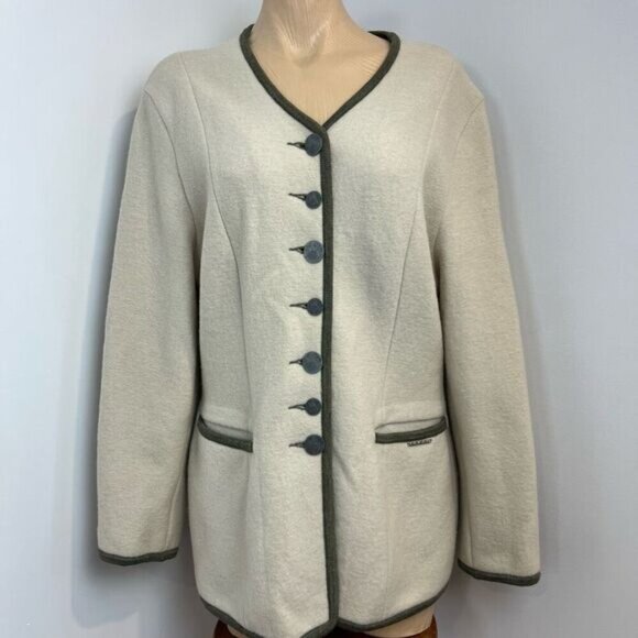 Geiger Pure Wool Coat Women 38 size Medium Jacket Cardigan Austrian Cream Green - Picture 1 of 16